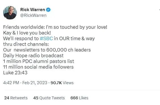 Iglesia de Rick Warren sale de la Convención Bautista del Sur entreCristianos Iglesia de Rick Warren sale de la Convención Bautista del Sur