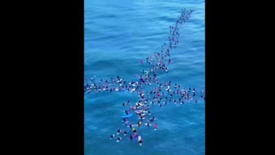 Surfistas forman cruz humana en el mar para honrar a Jesús