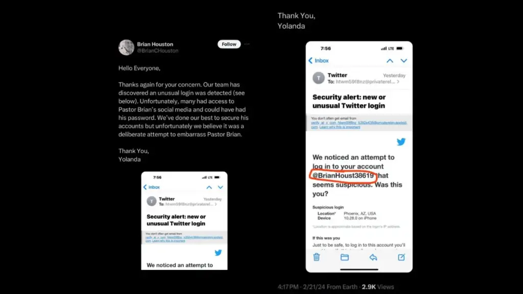 Brian Houston niega el hackeo de su cuenta tras video obsceno